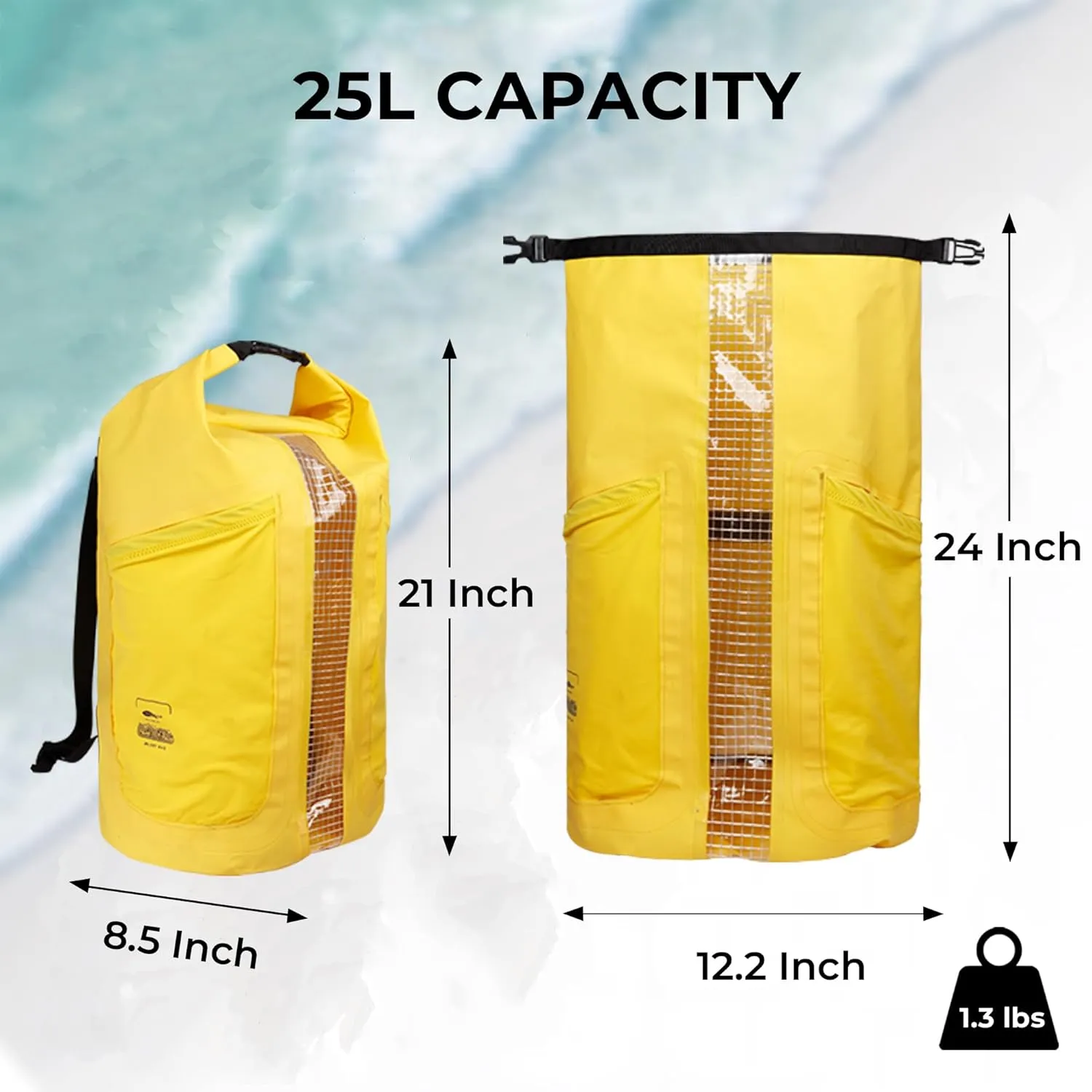 Waterproof Floating Dry Bag for Men Women - 25L Waterproof Backpack with Side Pockets - Roll Top Sack Keeps Gear Dry for Kayaking, Rafting, Boating, Swimming, Camping, Beach, Fishing