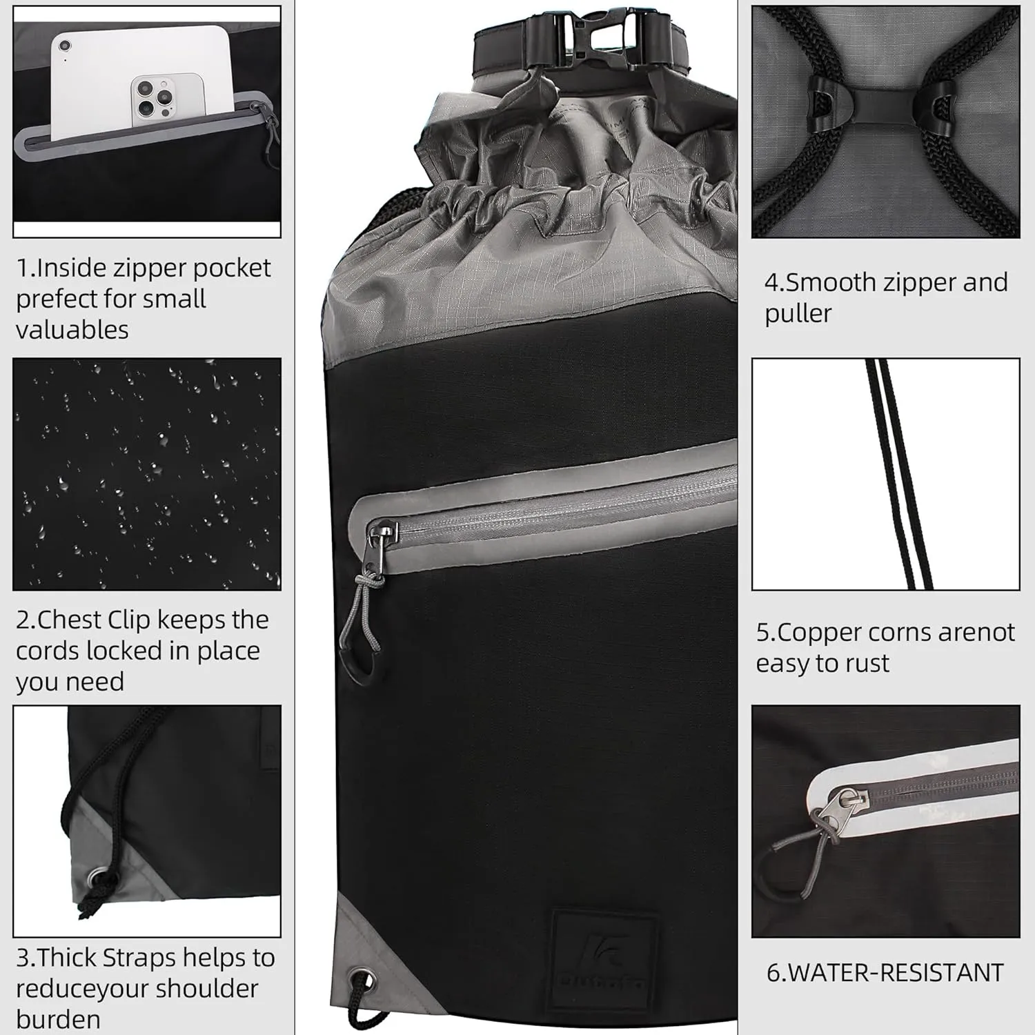 Waterproof roll top backpack basketball bag Travel travel bag Sports bag, suitable for camping, outdoor sports, beach, skiing (Grey)