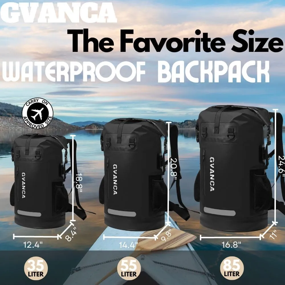 Waterproof Roll Top Kayak Dry Backpack, Floating Outdoor Dry Sack Boating Sailing Canoeing Rafting Fishing Camping 35L Black