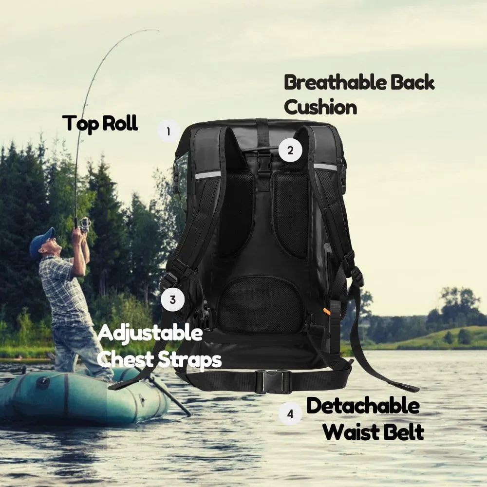 Waterproof Roll Top Kayak Dry Backpack, Floating Outdoor Dry Sack Boating Sailing Canoeing Rafting Fishing Camping 35L Black