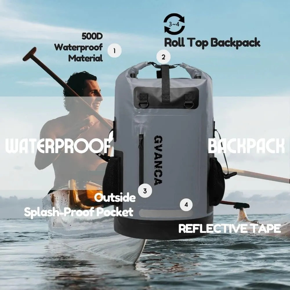 Waterproof Roll Top Kayak Dry Backpack, Floating Outdoor Dry Sack Boating Sailing Canoeing Rafting Fishing Camping 35L Grey