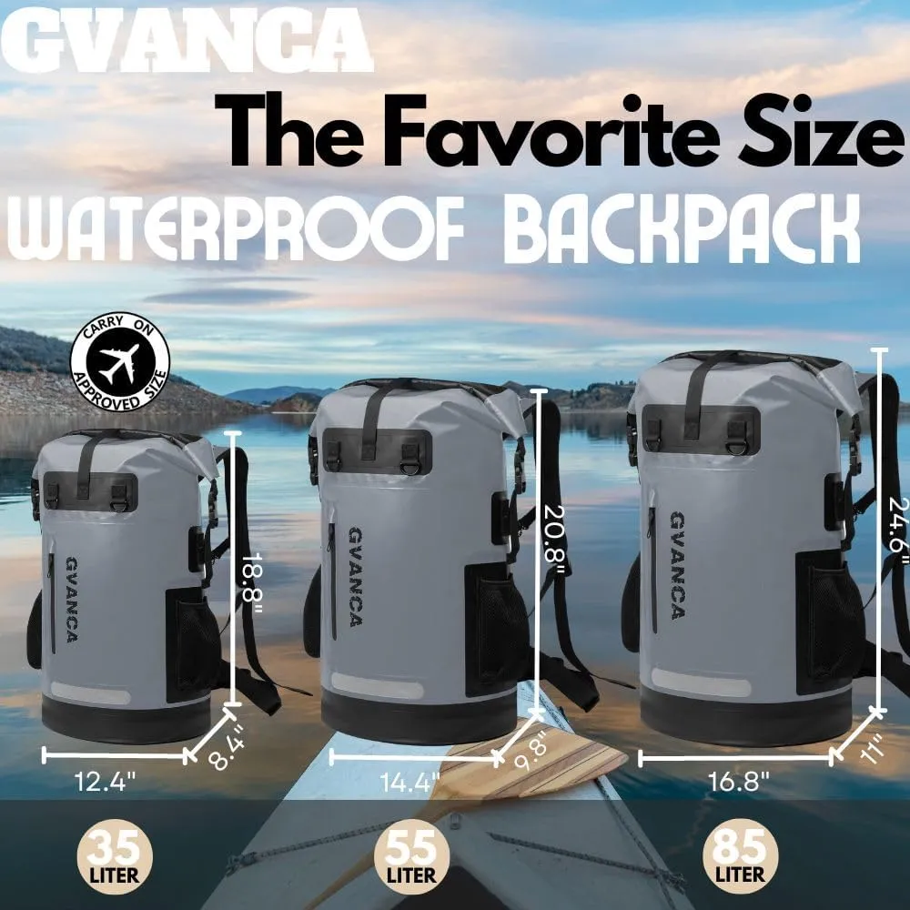 Waterproof Roll Top Kayak Dry Backpack, Floating Outdoor Dry Sack Boating Sailing Canoeing Rafting Fishing Camping 35L Grey