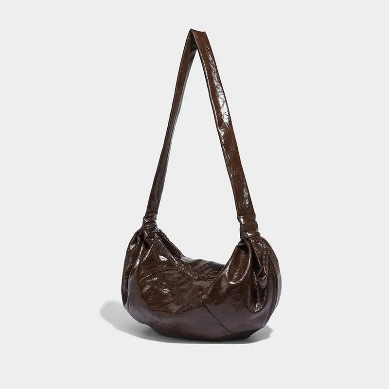 Waxed Leather Crossbody Bag Purse, Large Capacity Slouchy Hobo Purse Vintage Boho Shoulder Bag for Women Chic Handbag
