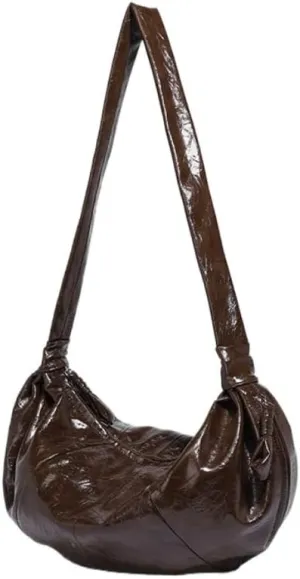 Waxed Leather Crossbody Bag Purse, Large Capacity Slouchy Hobo Purse Vintage Boho Shoulder Bag for Women Chic Handbag