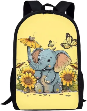 WELLFLYHOM Sunflower Bookbag Cute Elephant Backpack for Middle School Girls Boys Light Weight School Bag Elementary Kindergarten Schoolbag Kids Child Bag Pack Travel Bags Back to School Supplies