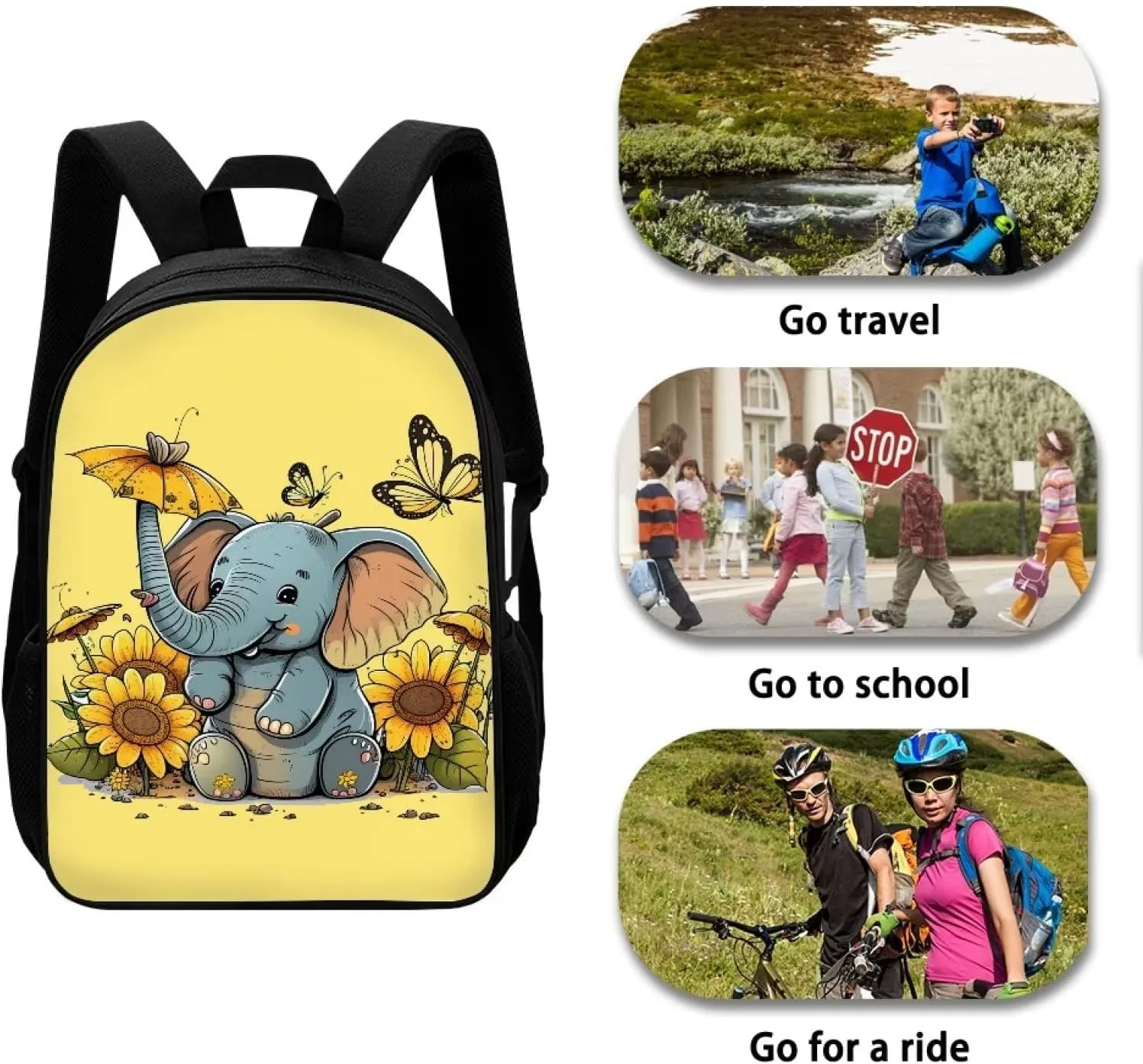 WELLFLYHOM Sunflower Bookbag Cute Elephant Backpack for Middle School Girls Boys Light Weight School Bag Elementary Kindergarten Schoolbag Kids Child Bag Pack Travel Bags Back to School Supplies