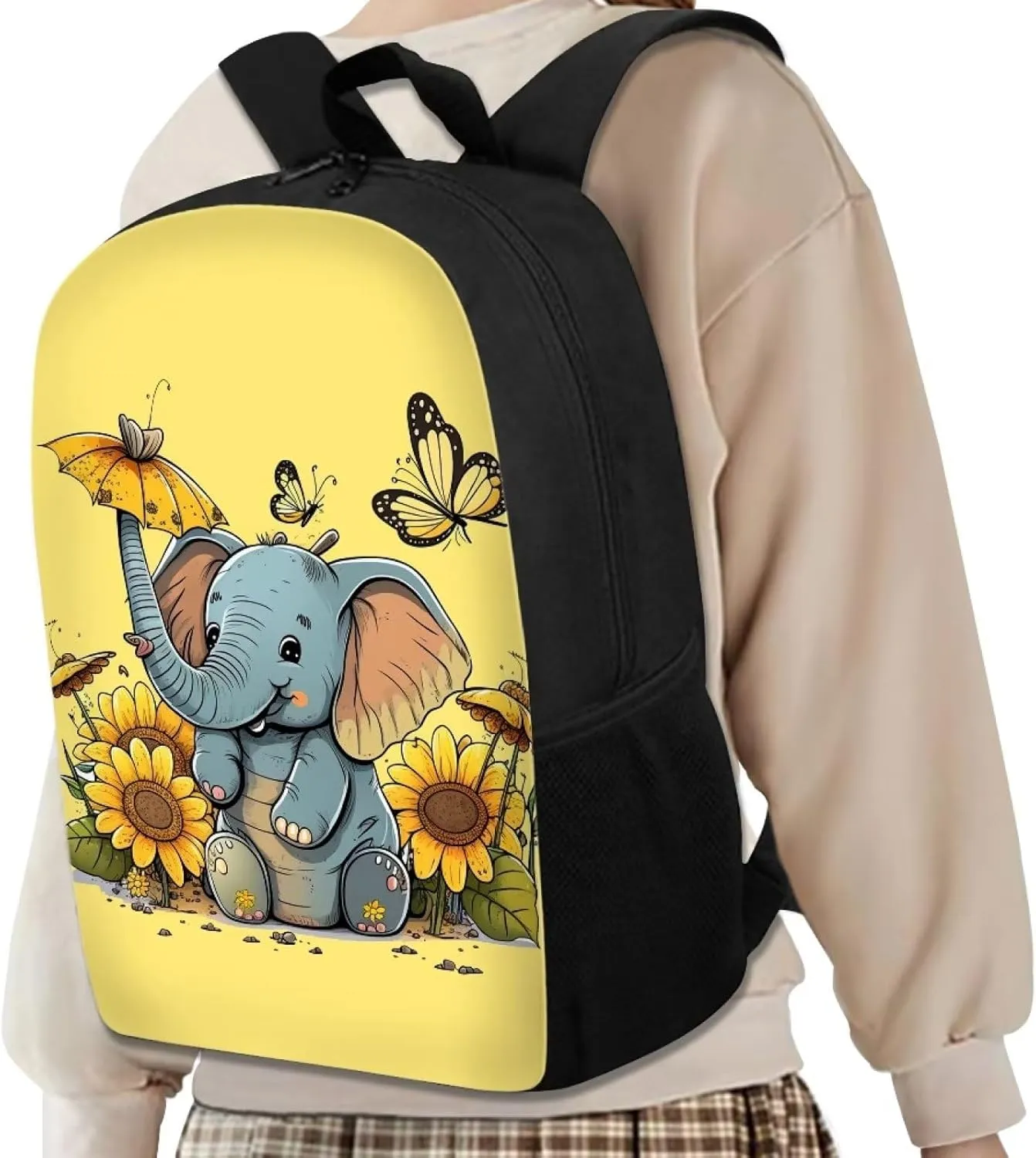 WELLFLYHOM Sunflower Bookbag Cute Elephant Backpack for Middle School Girls Boys Light Weight School Bag Elementary Kindergarten Schoolbag Kids Child Bag Pack Travel Bags Back to School Supplies