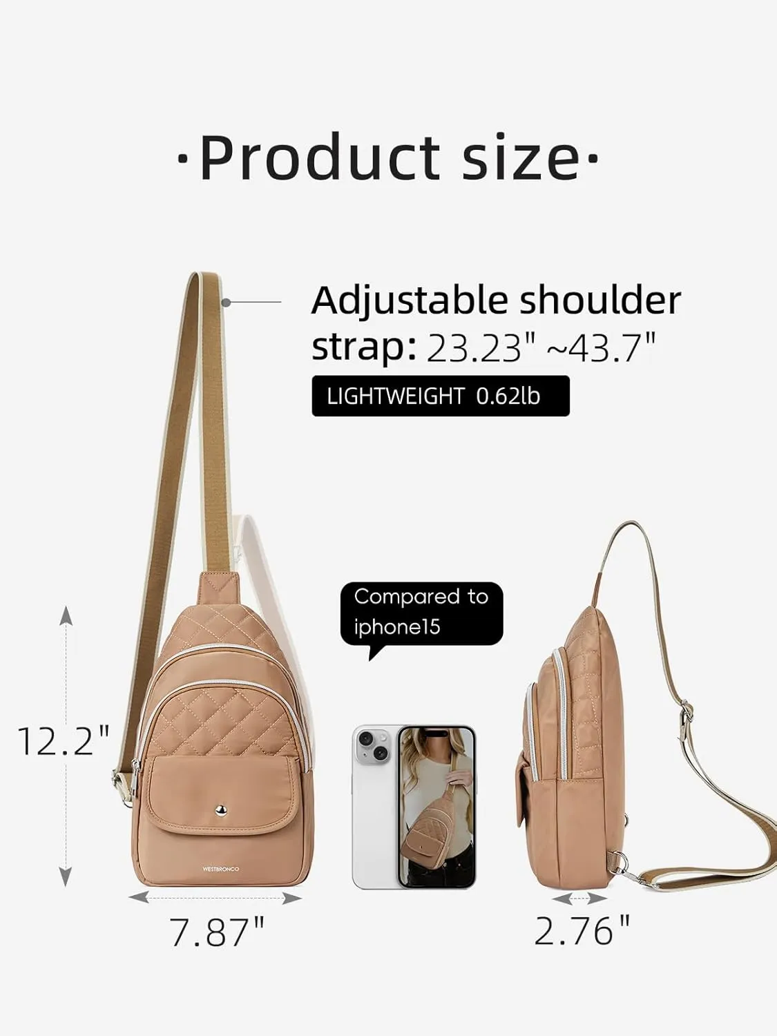 WESTBRONCO Crossbody Bags for Women Quilted Sling Daypacks Nylon Lightweight Large