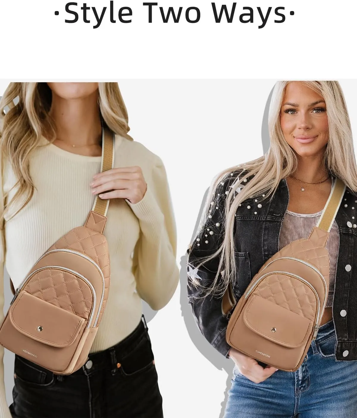 WESTBRONCO Crossbody Bags for Women Quilted Sling Daypacks Nylon Lightweight Large