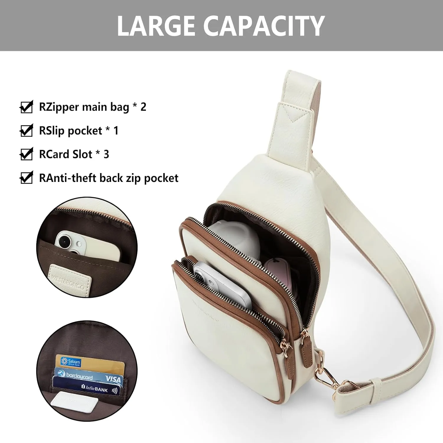 WESTBRONCO Sling Bag for Women Small Nylon Fanny Pack Lightweight Large-capacity Crossbody Bags
