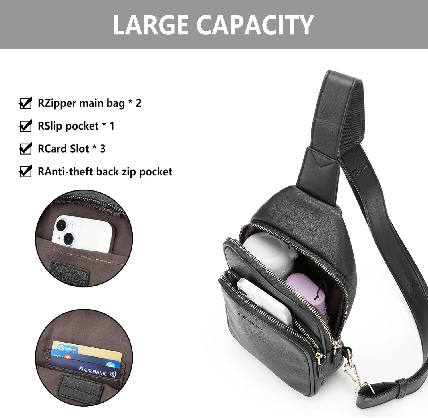 WESTBRONCO Sling Bag for Women Small Nylon Fanny Pack Lightweight Large-capacity Crossbody Bags