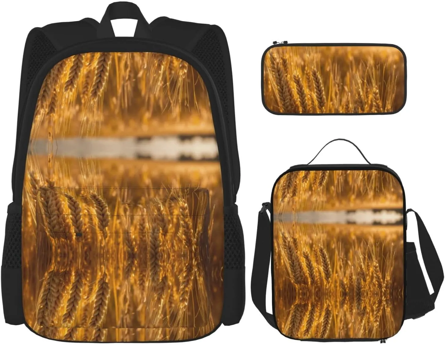 Wheat Field Print Comfortable Adjustable Shoulder Casual Fashion Backpack Lunch Bag Pencil Case