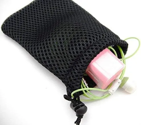 Wholesale Nylon Mesh Drawstring Bag Pouches for Mini Stuff Cellphone Mp3 9x14cm (Black 50 Packs)