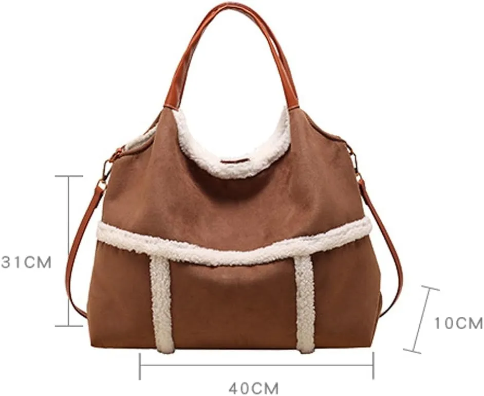 Winter Fall Retro Fluffy Shoulder Bag - Suede Hobo With Faux Fur Lining, Underarm Trendy Dumpling Crossbody