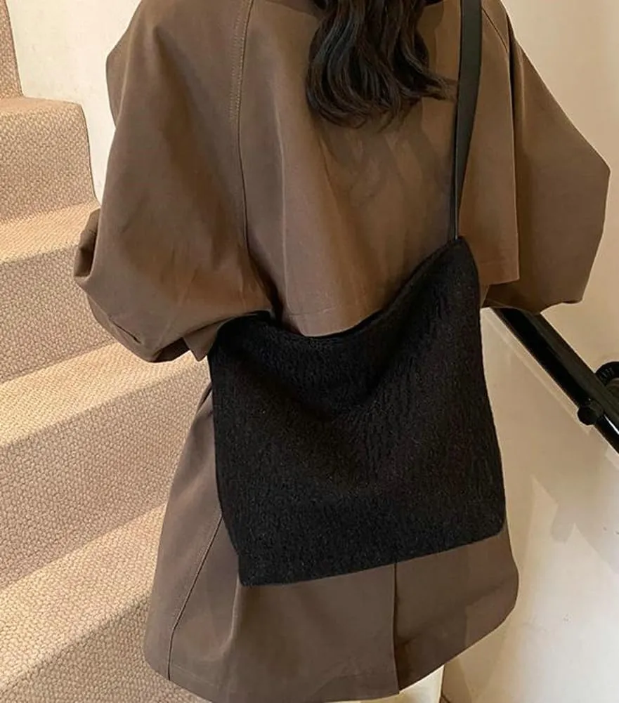 Winter Wool Purse Slouchy Hobo Bags for Women Fluffy Shoulder Bag Crossbody Purse Satchel Tote Handbag