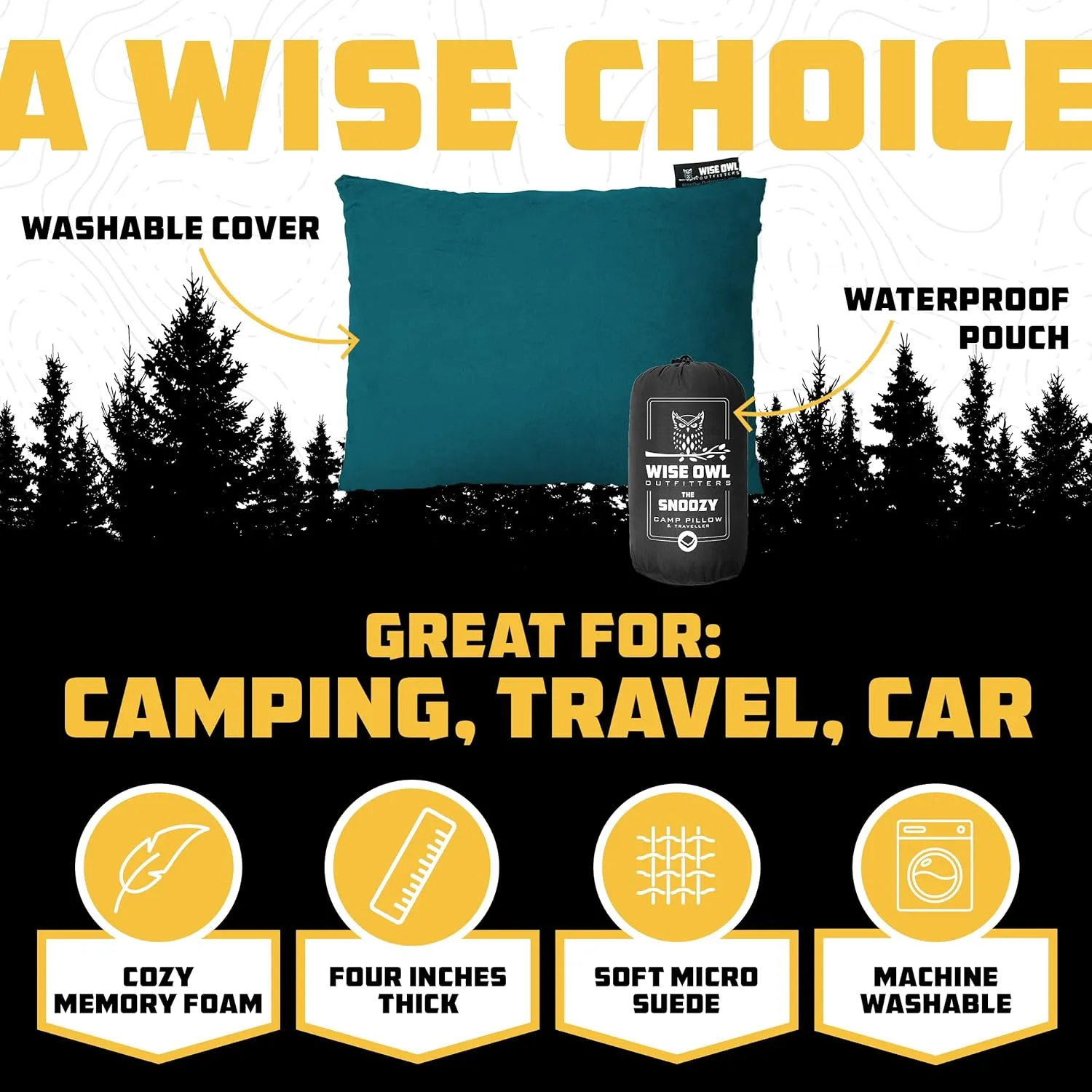 Wise Owl Outfitters Camping Pillow - Camping Essentials and Travel Pillow for Airplanes, Camping, and Travel - Memory Foam Washable Pillow - Small/Medium