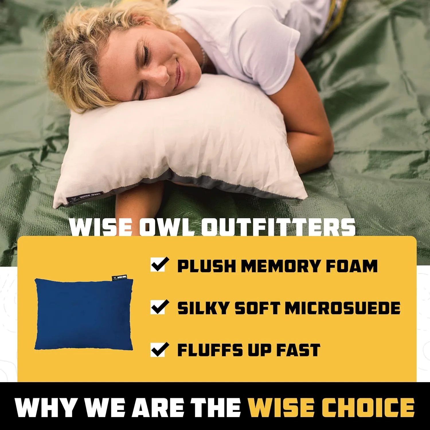 Wise Owl Outfitters Camping Pillow - Camping Essentials and Travel Pillow for Airplanes, Camping, and Travel - Memory Foam Washable Pillow - Small/Medium