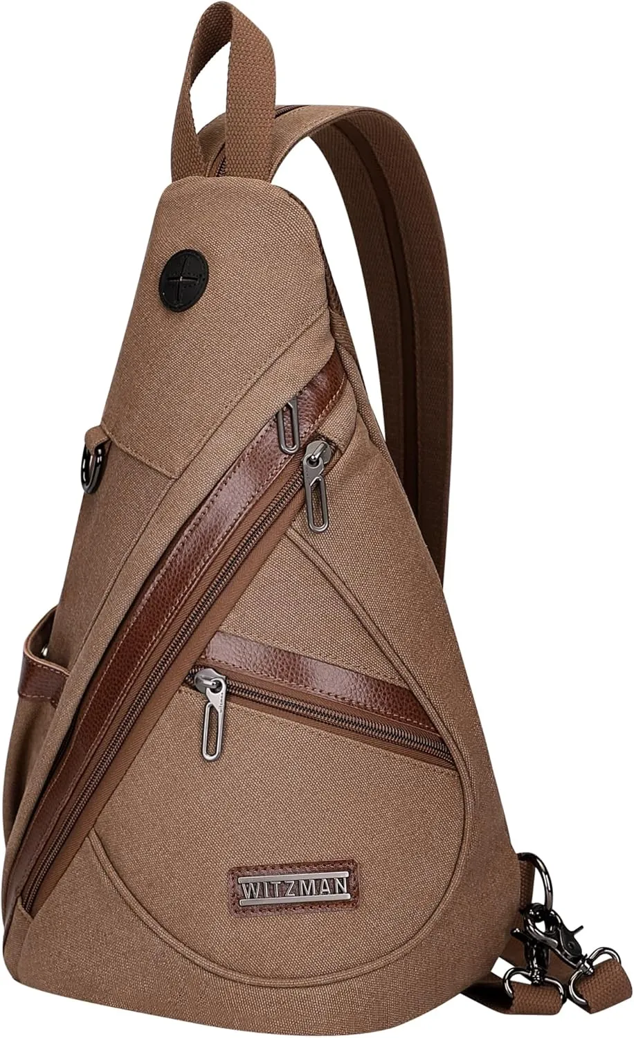 WITZMAN Canvas Sling Bag for Men Women Convertible Sling Backpack Crossbody Vintage Chest Bag Travel Casual Daypack(A8003 Brown)