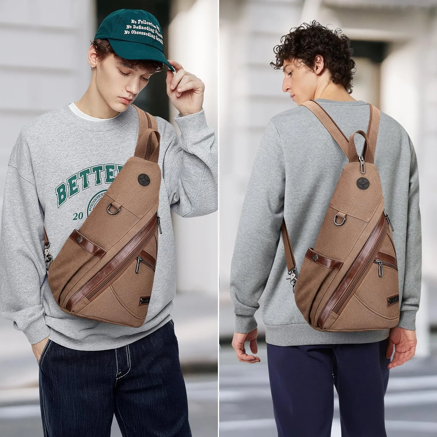 WITZMAN Canvas Sling Bag for Men Women Convertible Sling Backpack Crossbody Vintage Chest Bag Travel Casual Daypack(A8003 Brown)