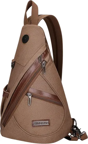 WITZMAN Canvas Sling Bag for Men Women Convertible Sling Backpack Crossbody Vintage Chest Bag Travel Casual Daypack(A8003 Brown)