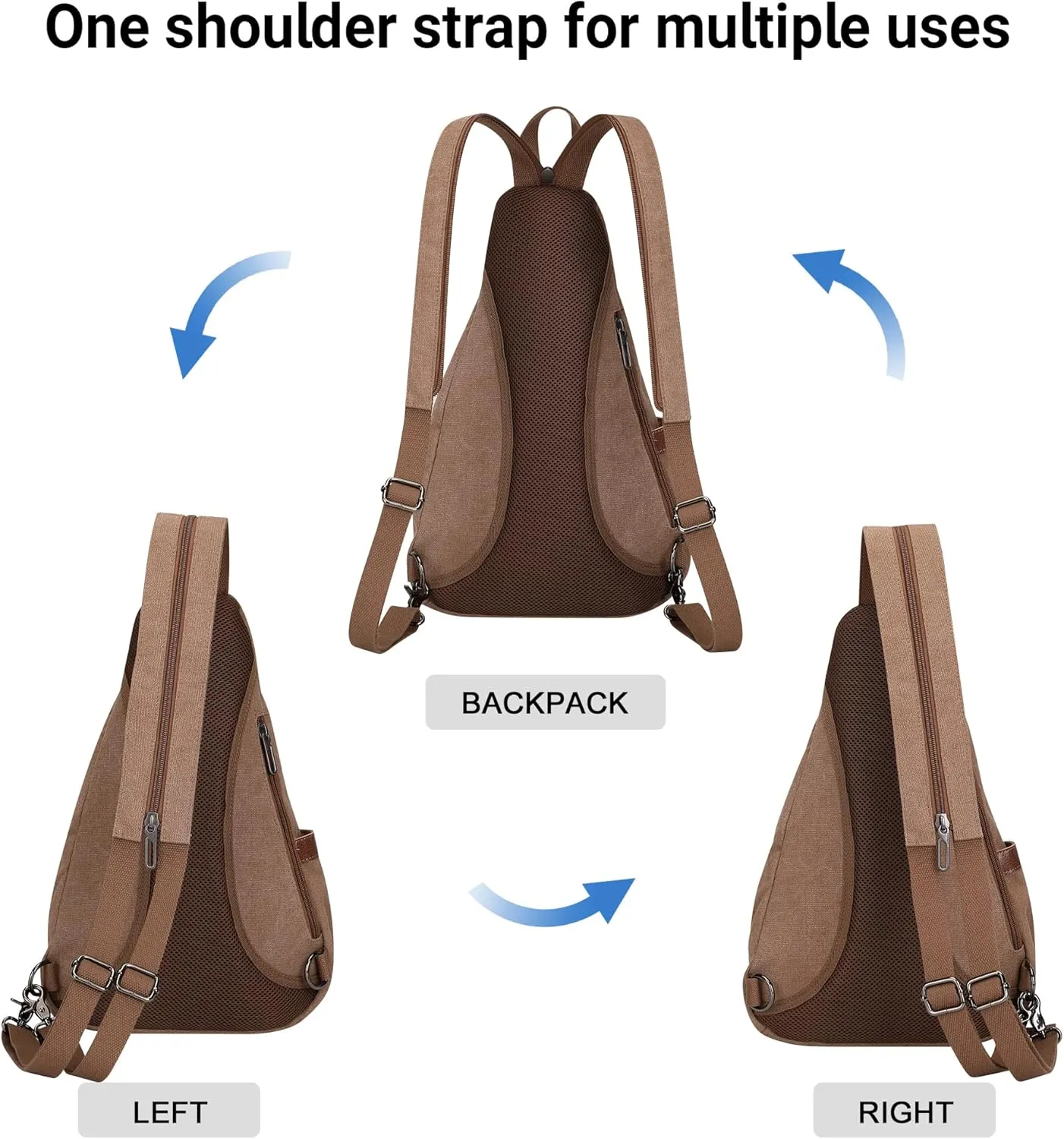 WITZMAN Canvas Sling Bag for Men Women Convertible Sling Backpack Crossbody Vintage Chest Bag Travel Casual Daypack(A8003 Brown)