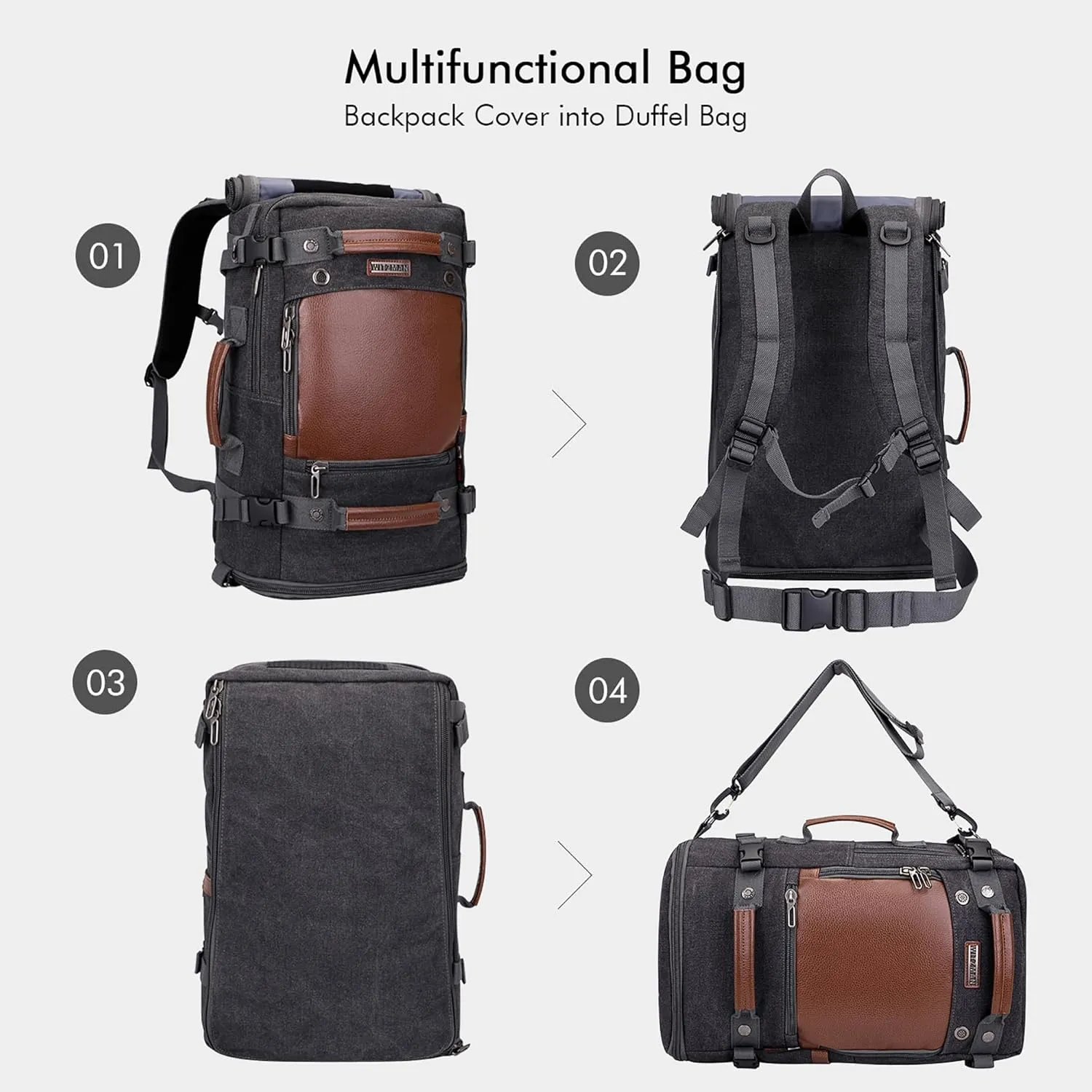WITZMAN Travel Backpack for Men Women Carry on Luggage Backpack Canvas Rucksack Duffel bag with Shoe Compartment