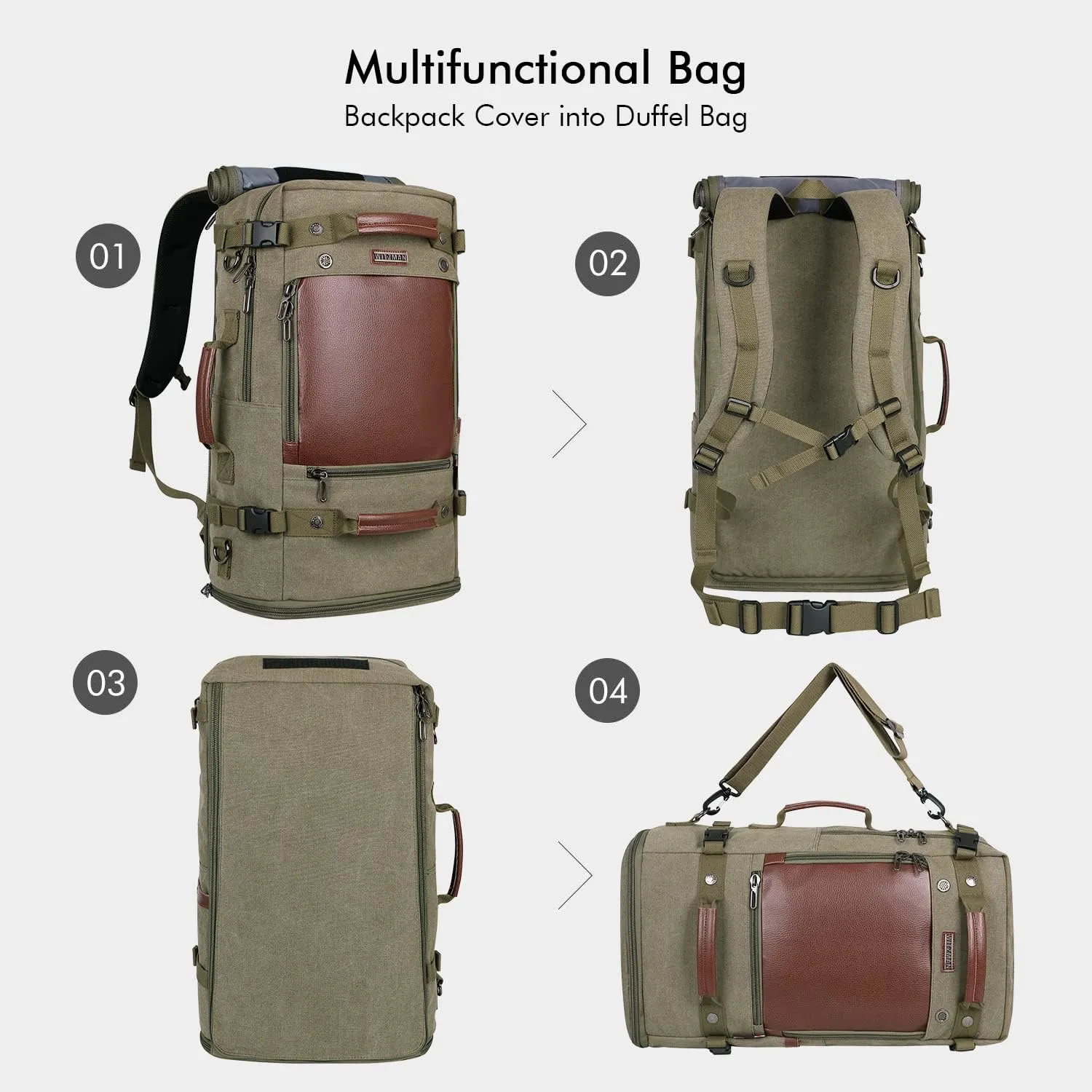 WITZMAN Travel Backpack for Men Women Carry on Luggage Backpack Canvas Rucksack Duffel bag with Shoe Compartment