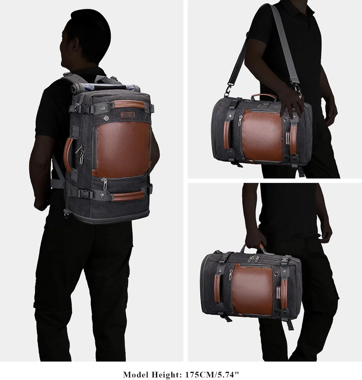 WITZMAN Travel Backpack for Men Women Carry on Luggage Backpack Canvas Rucksack Duffel bag with Shoe Compartment