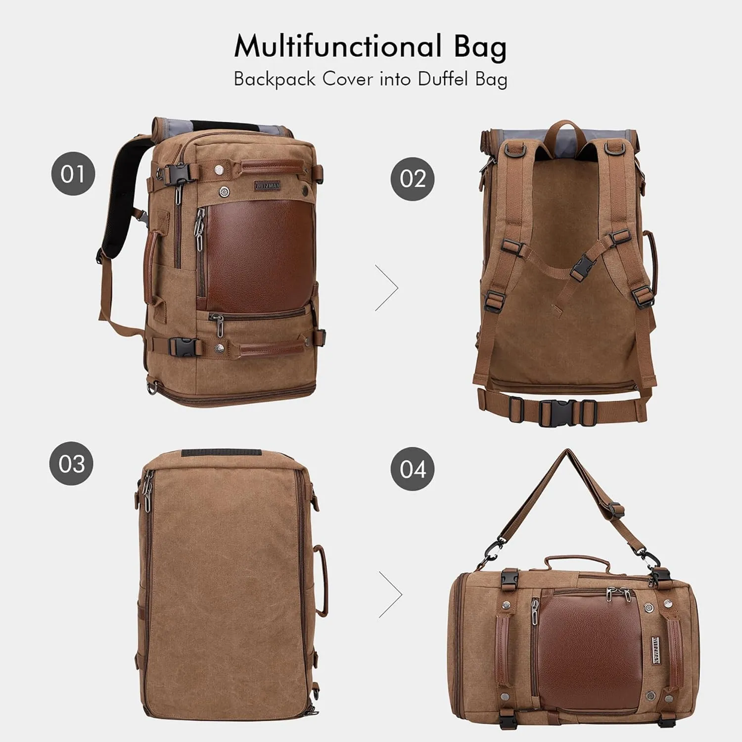 WITZMAN Travel Backpack for Men Women Carry on Luggage Backpack Canvas Rucksack Duffel bag with Shoe Compartment