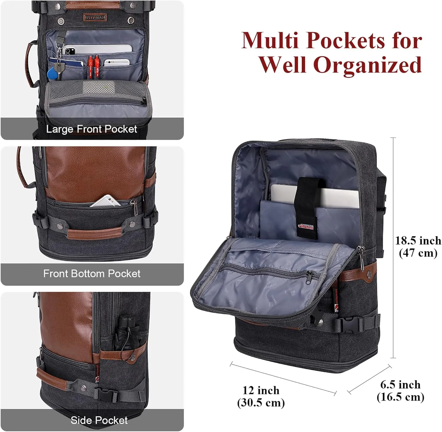 WITZMAN Travel Backpack for Men Women Carry on Luggage Backpack Canvas Rucksack Duffel bag with Shoe Compartment