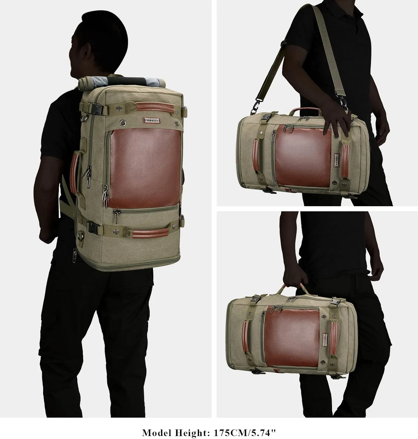 WITZMAN Travel Backpack for Men Women Carry on Luggage Backpack Canvas Rucksack Duffel bag with Shoe Compartment