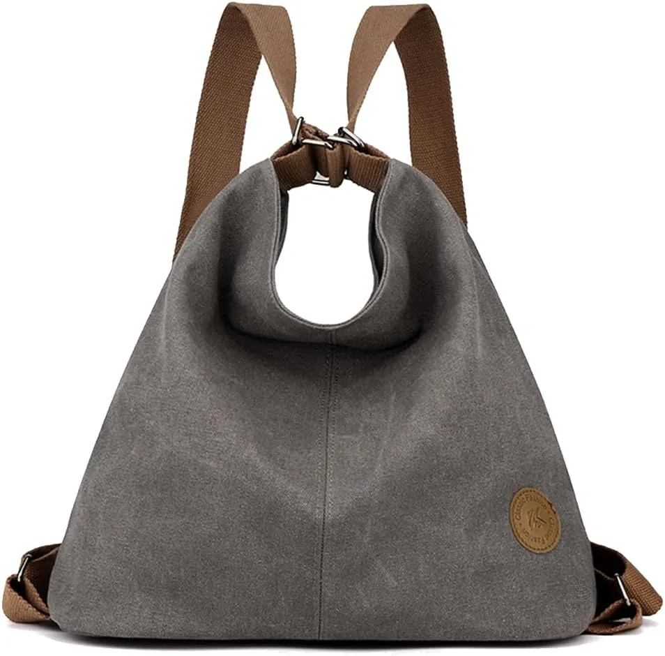 Women Backpack Canvas Shoulder Bag Casual Daypacks Handbag Large Capacity Top Handle Bag Multifunction Tote Bag for Travel Shopping Work Daily Grey
