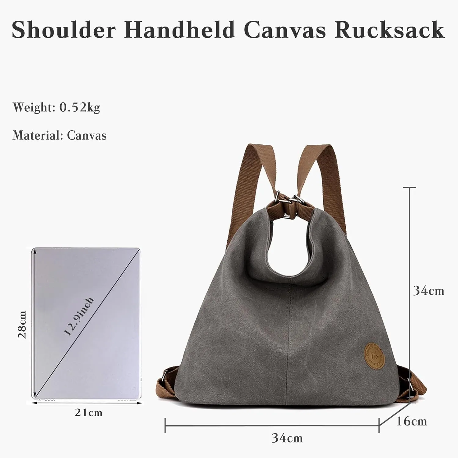 Women Backpack Canvas Shoulder Bag Casual Daypacks Handbag Large Capacity Top Handle Bag Multifunction Tote Bag for Travel Shopping Work Daily Grey