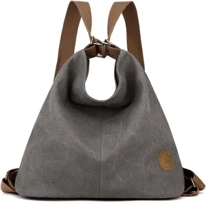 Women Backpack Canvas Shoulder Bag Casual Daypacks Handbag Large Capacity Top Handle Bag Multifunction Tote Bag for Travel Shopping Work Daily Grey