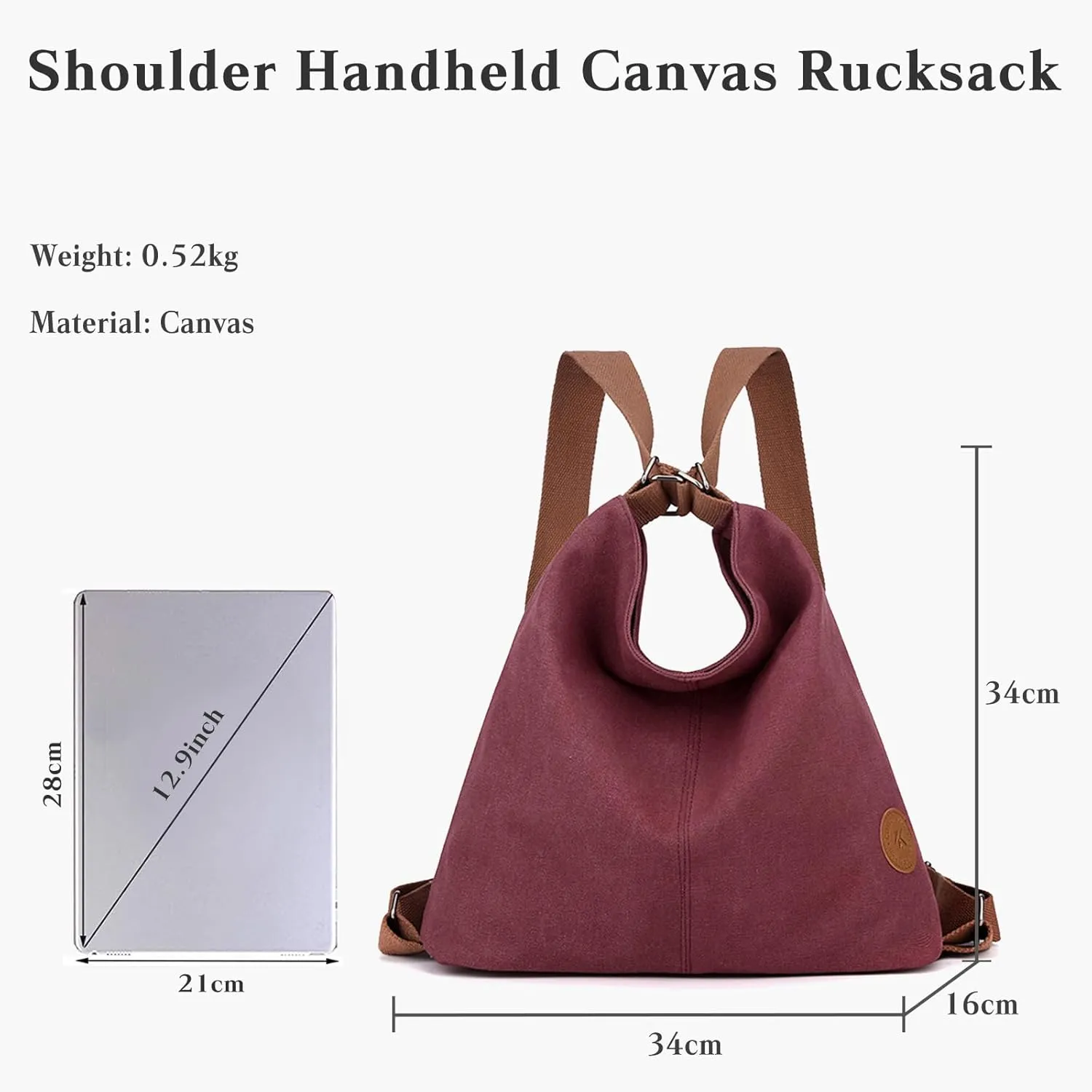 Women Backpack Canvas Shoulder Bag Casual Daypacks Handbag Large Capacity Top Handle Bag Multifunction Tote Bag for Travel Shopping Work Daily Purple