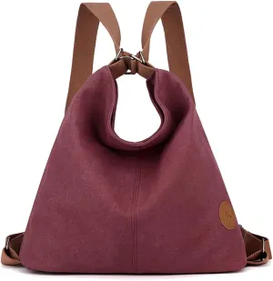 Women Backpack Canvas Shoulder Bag Casual Daypacks Handbag Large Capacity Top Handle Bag Multifunction Tote Bag for Travel Shopping Work Daily Purple