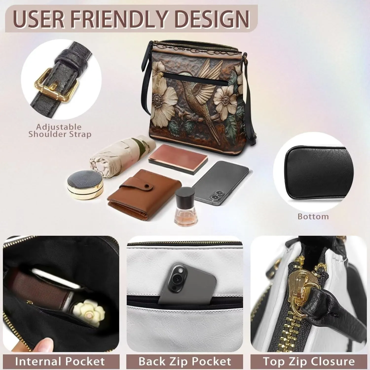 Women Crossbody Shoulder Bag Leather Satchel Purse Hobo Bag with Shoulder Strap for Travel Daily Use