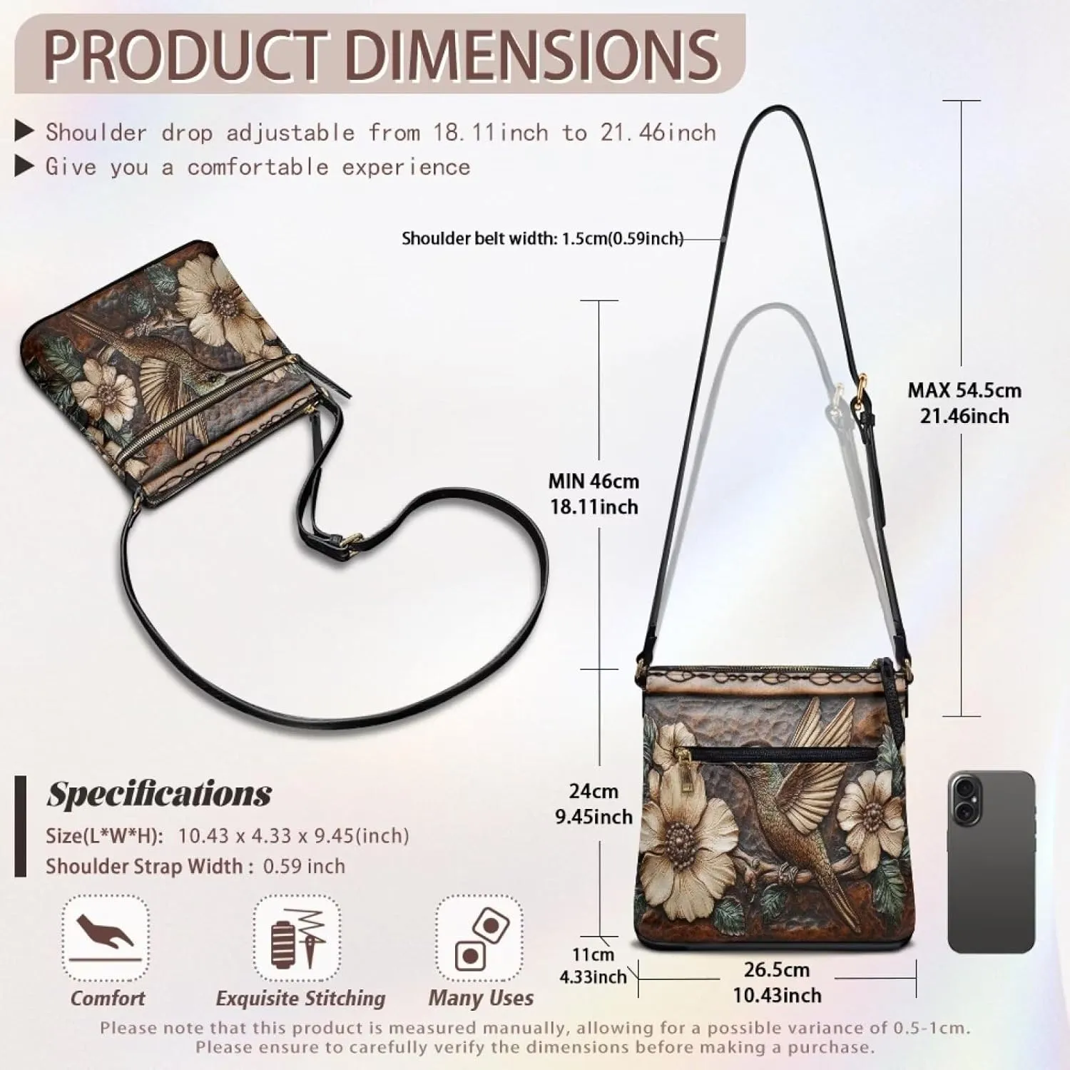 Women Crossbody Shoulder Bag Leather Satchel Purse Hobo Bag with Shoulder Strap for Travel Daily Use