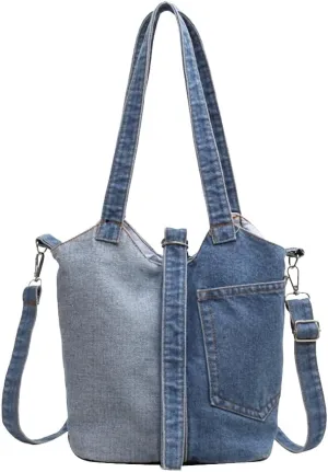 Women Denim Bucket Bag Stylish Shoulder Bag Hundred Crossbody Bag Casual Tote for Shopping Work