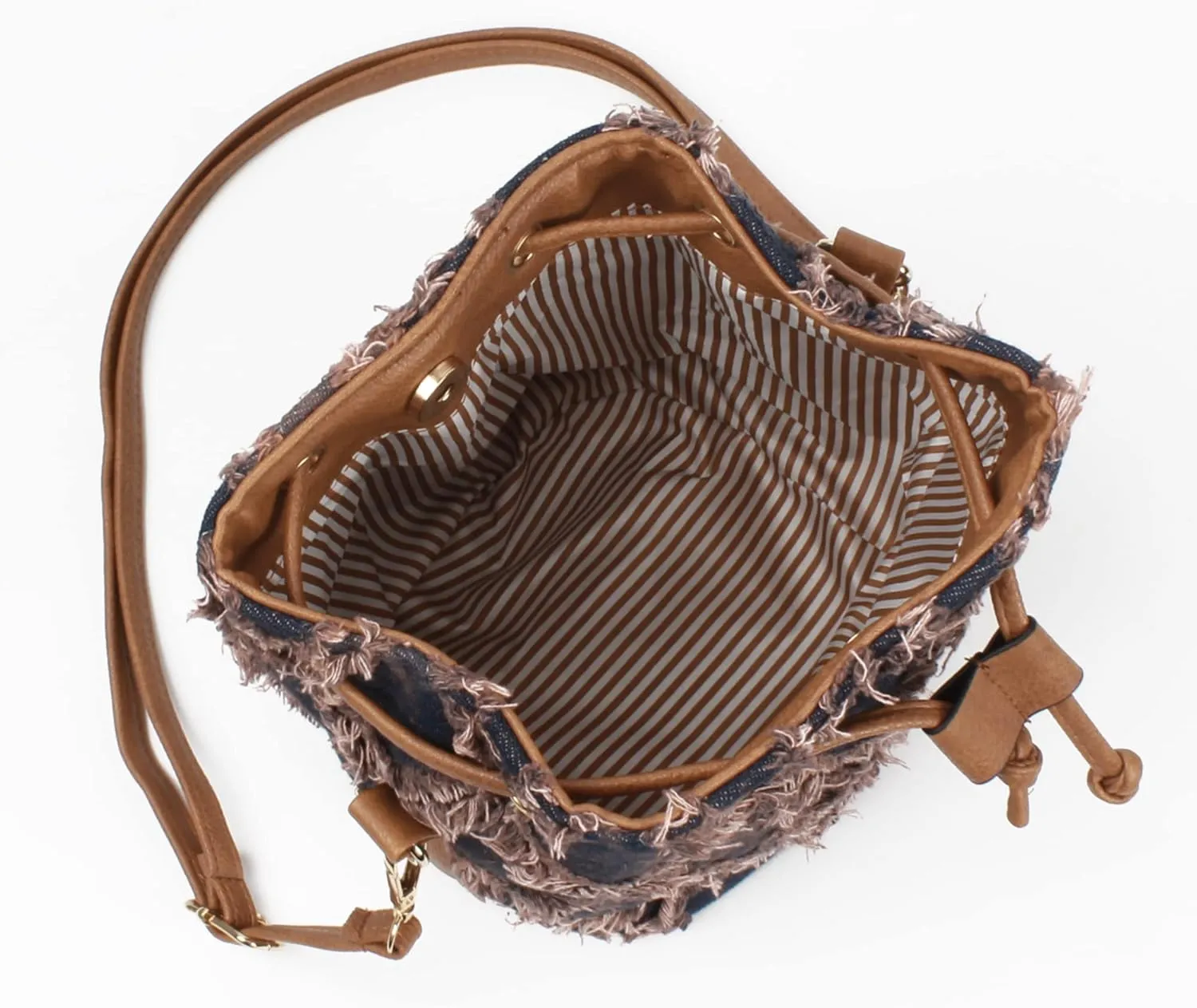 Women Denim Purse Handbag Jean Bucket Drawstring Crossbody Bag Quilted Distressed Tassel Hobo Shoulder Bag
