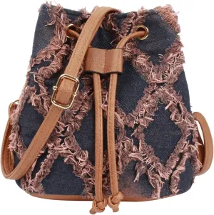 Women Denim Purse Handbag Jean Bucket Drawstring Crossbody Bag Quilted Distressed Tassel Hobo Shoulder Bag
