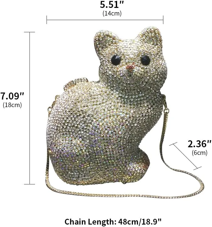 Women Evening-Bag Chain Wedding Ladies Clutches-Purse Rhinestones Luxury Handbags Cat