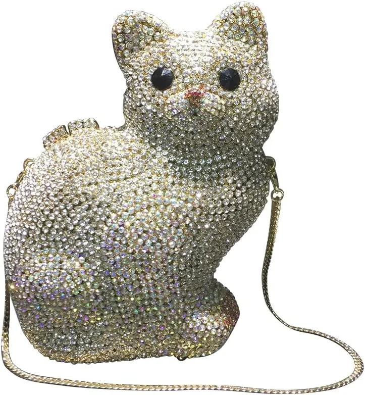 Women Evening-Bag Chain Wedding Ladies Clutches-Purse Rhinestones Luxury Handbags Cat