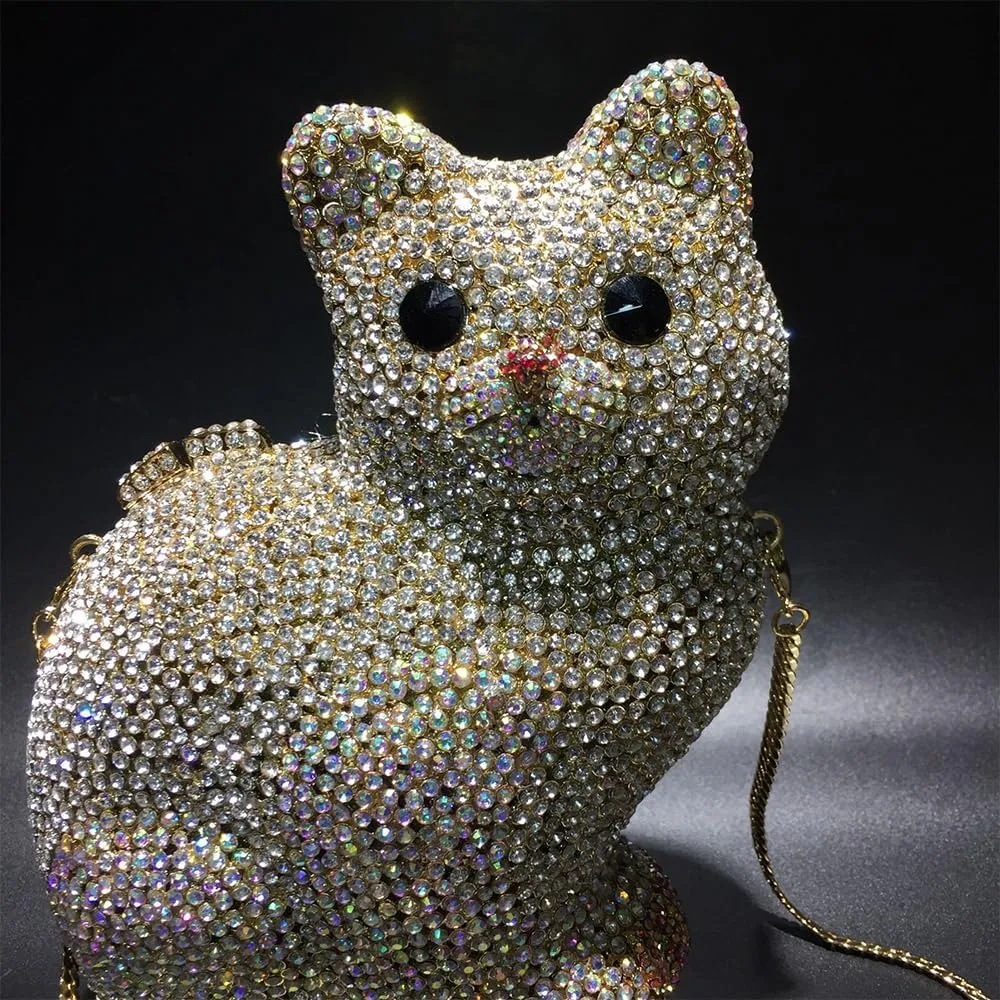 Women Evening-Bag Chain Wedding Ladies Clutches-Purse Rhinestones Luxury Handbags Cat