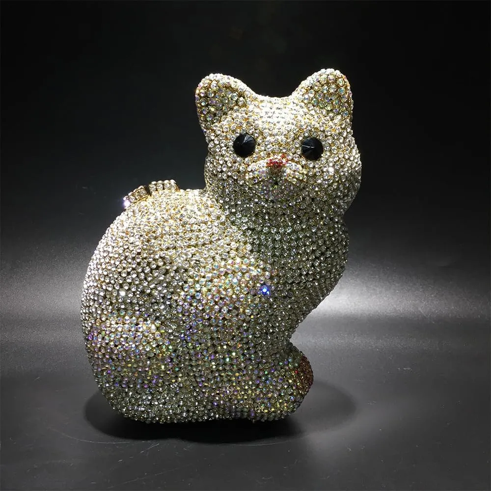 Women Evening-Bag Chain Wedding Ladies Clutches-Purse Rhinestones Luxury Handbags Cat