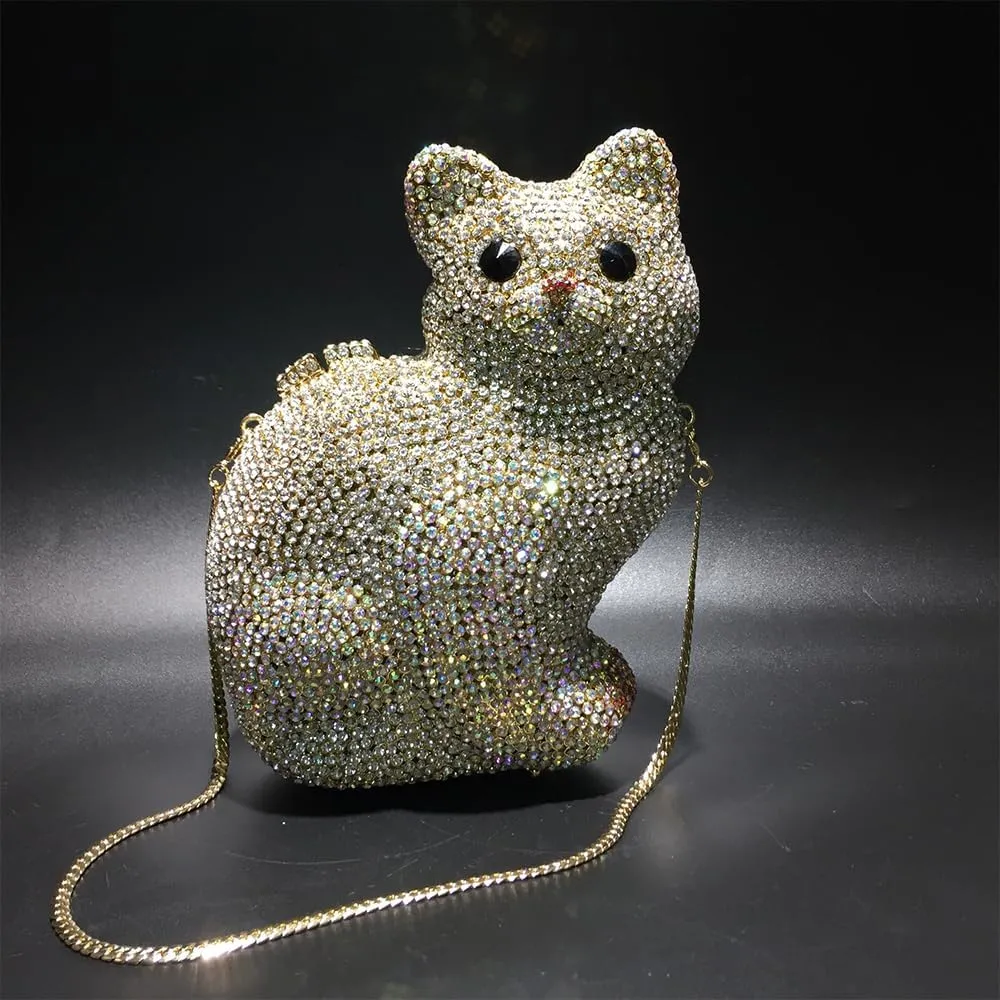 Women Evening-Bag Chain Wedding Ladies Clutches-Purse Rhinestones Luxury Handbags Cat
