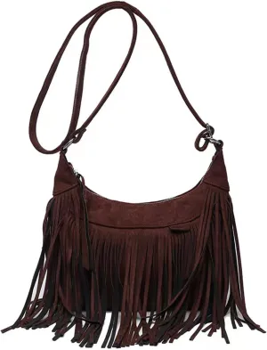 Women Fashion Fringe Purse Crossbody Bags Vegan Suede Hippie Tassel Hobo Shoulder Bag Vintage Handbags