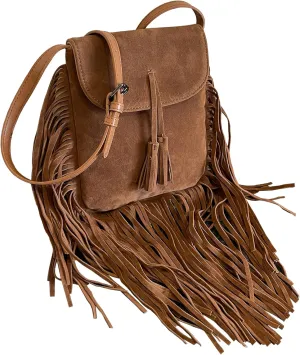 Women Fashion Small Hobo Purse Fringe Designer Cell Phone Bag Suede Tassel Crossbody Bags Shoulder Handbag