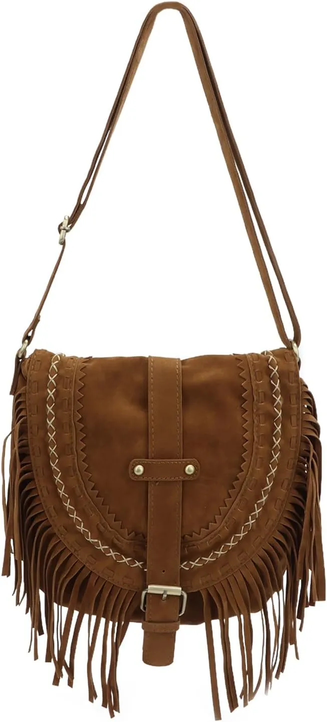 Women Fringe Hobo Bag Retro Tassel Shoulder Bag Fringe Purse Suede Tassel Hippie Saddle bag