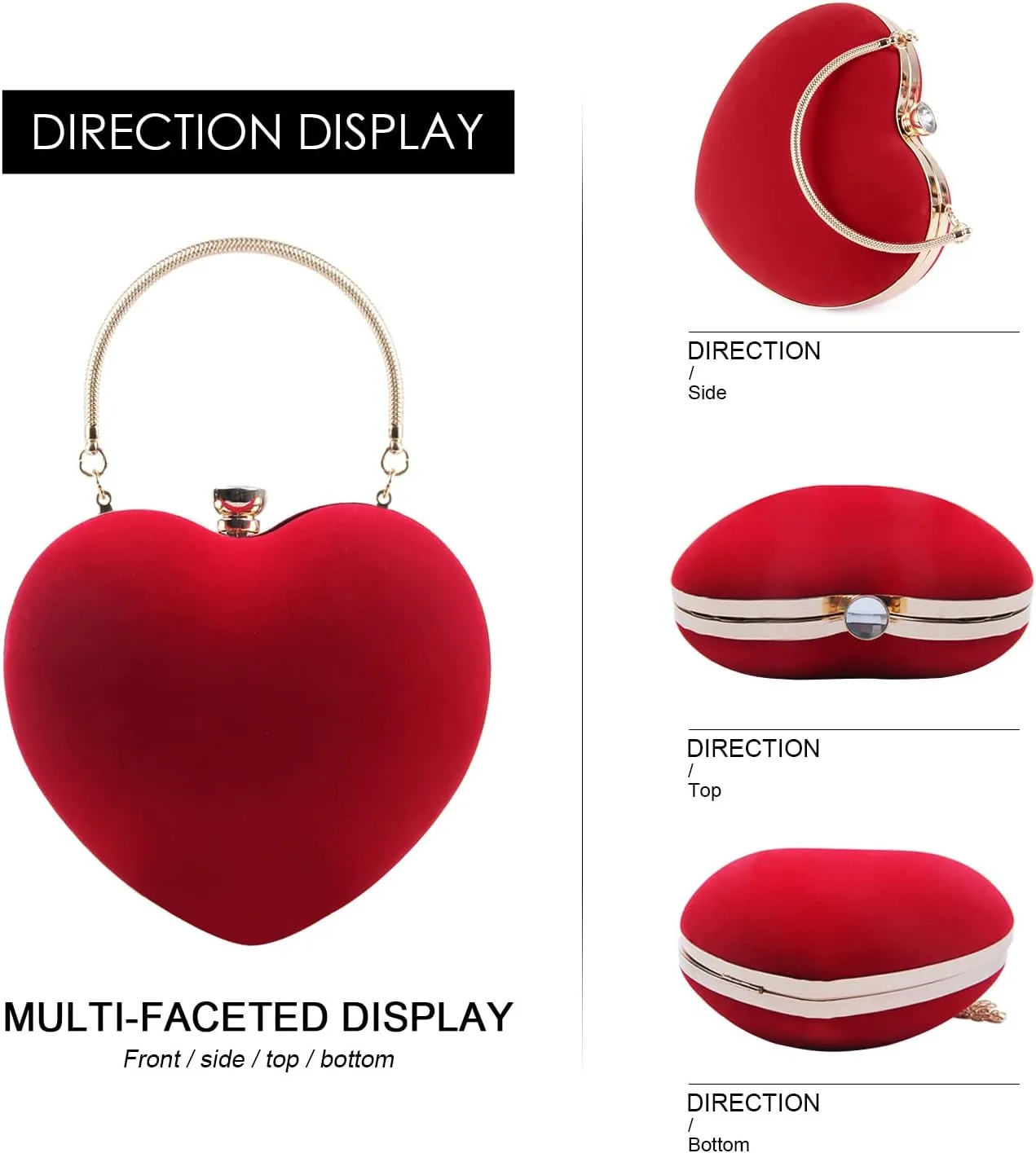Women Heart Purse Wedding Party Evening Bag Cute Heart Shaped Clutch Small Cocktail Prom Tote Handbag